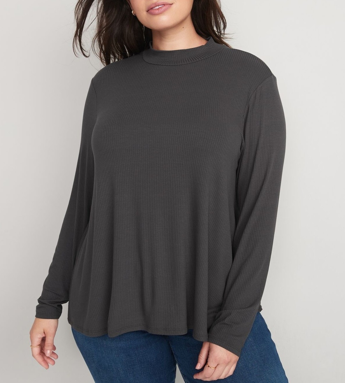 

OLD ТЕМНО-СИНАЯ ЖЕНСКАЯ РОСКОШНАЯ ФУТБОЛКА С ВЫРЕЗОМ В РЕБКУ, L/S, ТОП XXL 2X 18 20 22, Dark charcoal gray