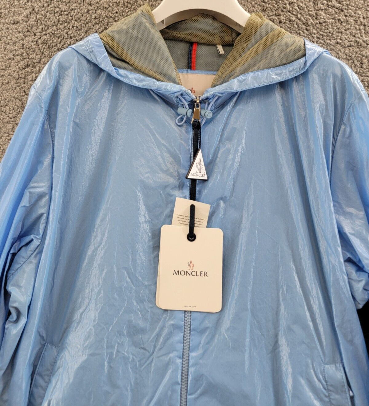 Pre-owned Moncler Wuisse Shiny Parka Jacket Women's Blue Hooded Sz 1 Pocket Zipper