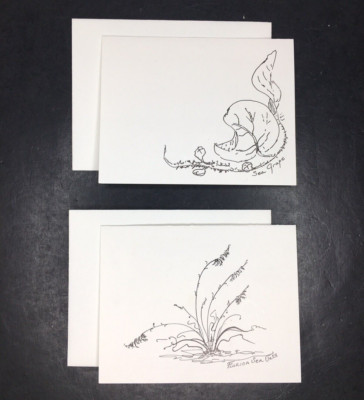 2 Note Cards Florida Sea Oat & Sea Grape Pen and Ink Drawings by Gloria Gregory