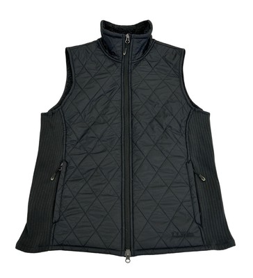 L.L. Bean Quilted Vest Womens Size S Black Sherpa Fleece Lined Full Zip Fitness