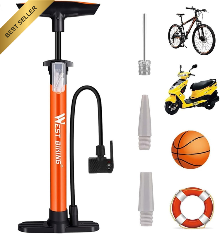 Bike Air Pump 160 PSI Portable Tire Schrader Presta Valve Mini Floor Ball Needle