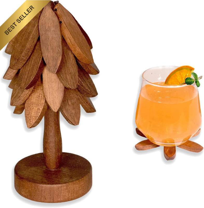 Coasters, Wooden Tree-Shaped Sapele Wood Drink Coasters Set for Coffee Table, Ki