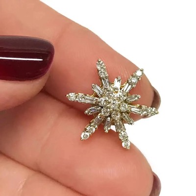 1.50 Ct Baguette Real Moissanite Star Snowflake Pendant 14K Yellow Gold Plated
