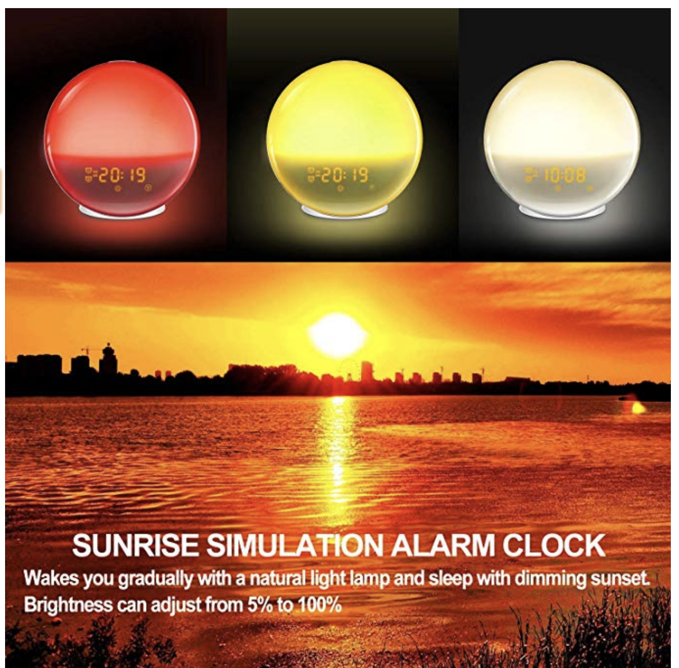 Wake Up Light, HoMii Alarm Clock Compatible with Alexa and Google Home, 7 Colors
