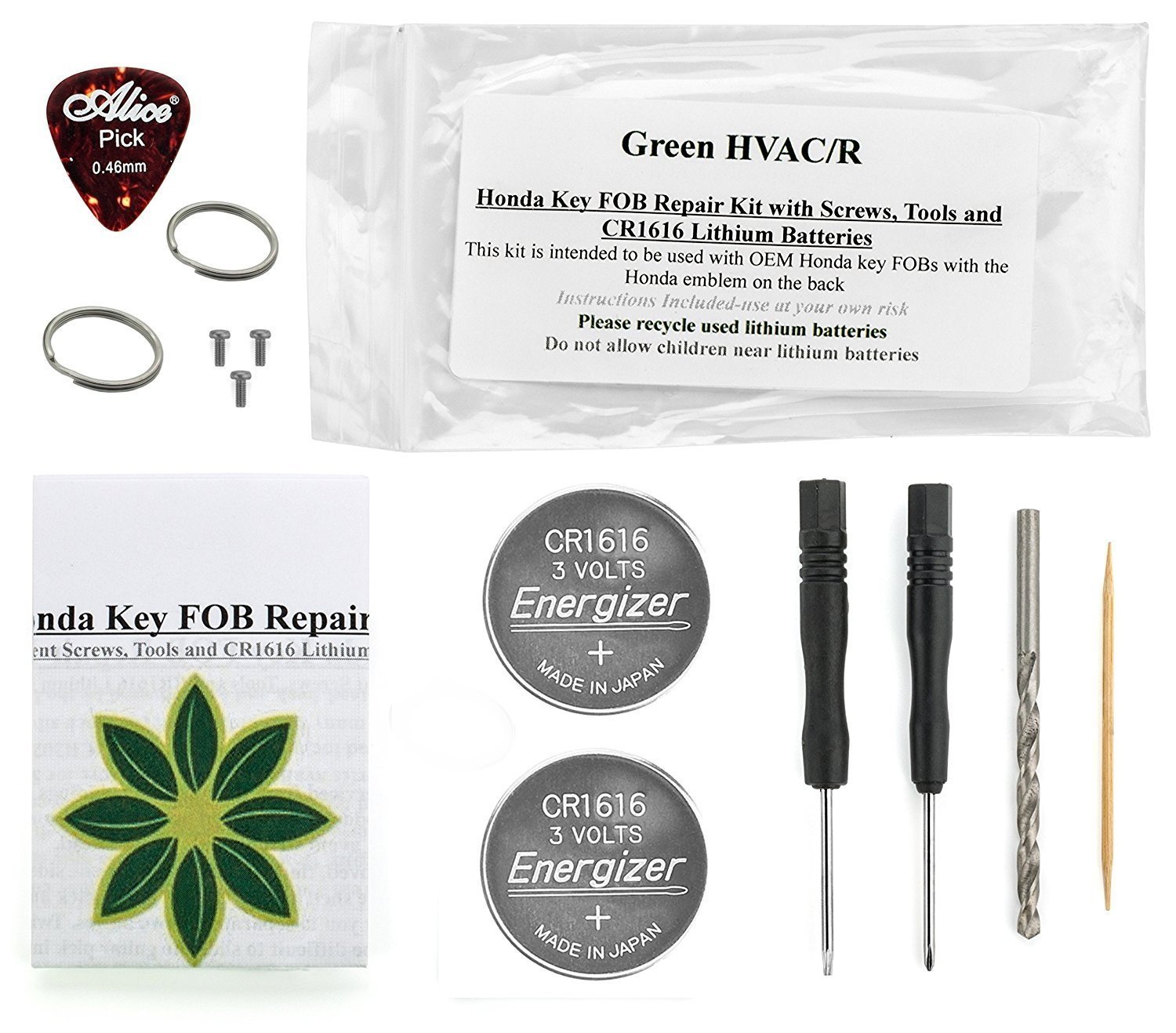 Key Fob Repair Kit For Honda With Screws, Tools & 2x Energizer Cr1616