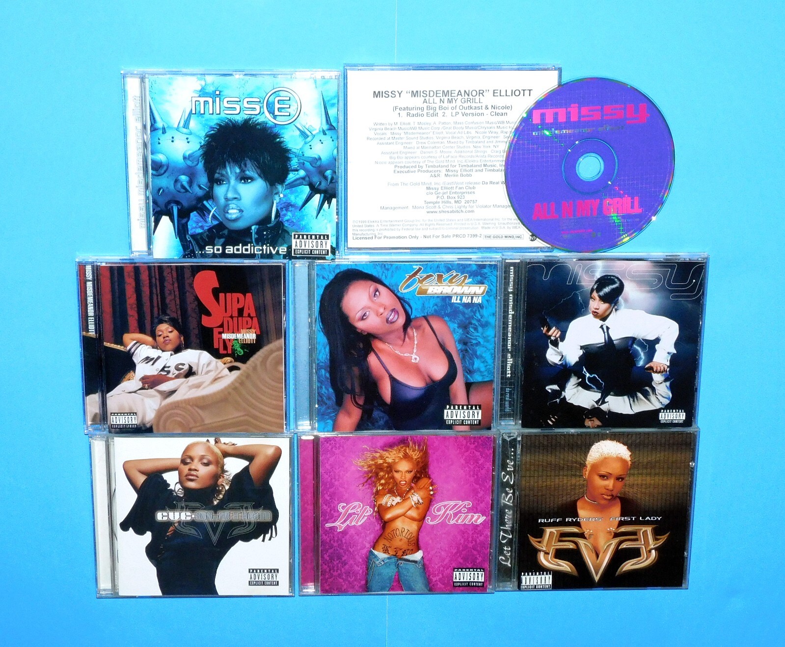 FOXY BROWN, LIL' KIM, EVE, MISSY ELLIOTT---8 HIP-HOP CD'S