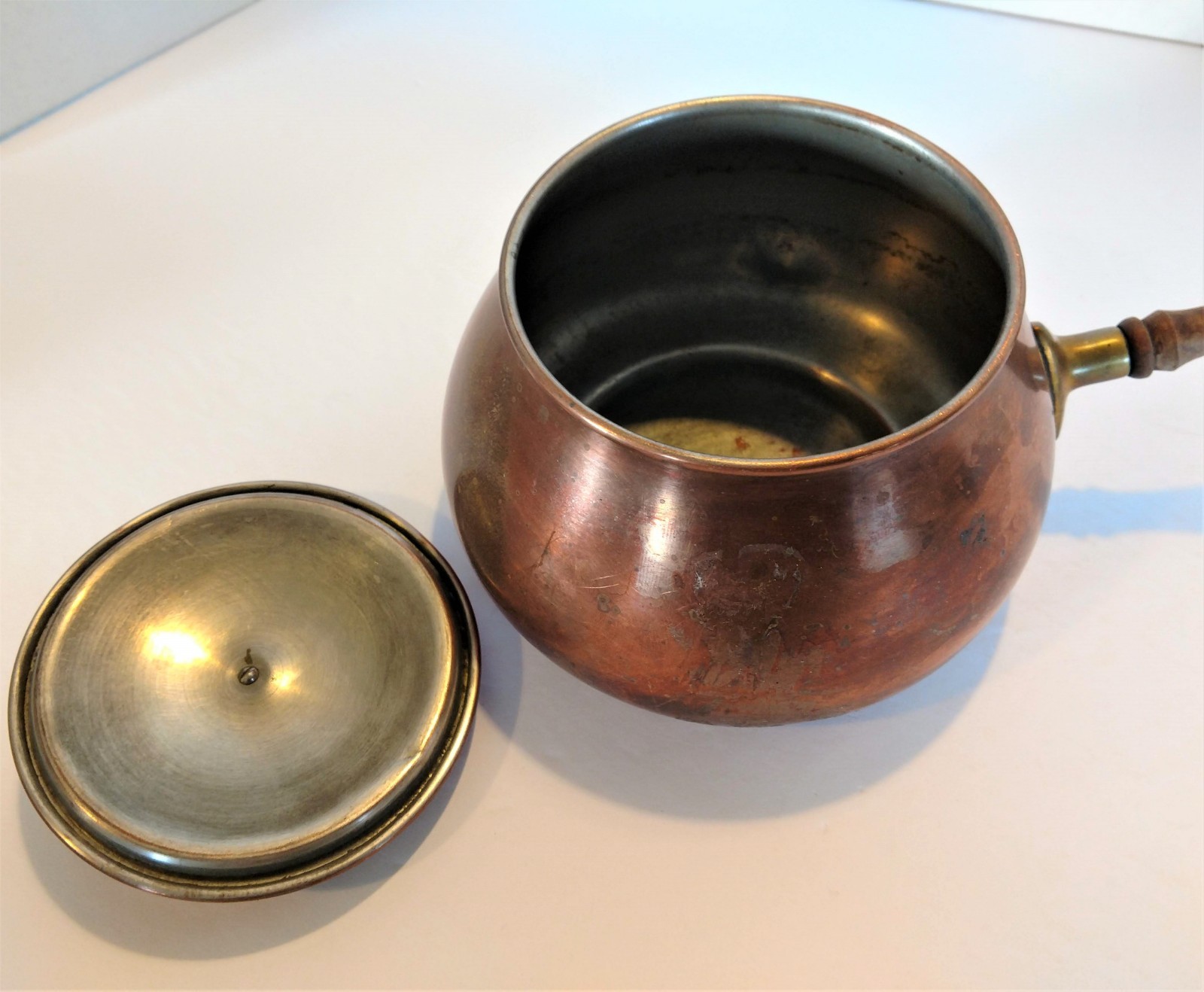 Vintage Copper Saucepan Wood Handle Tagus Portugal Tin Lined Country Farmhouse