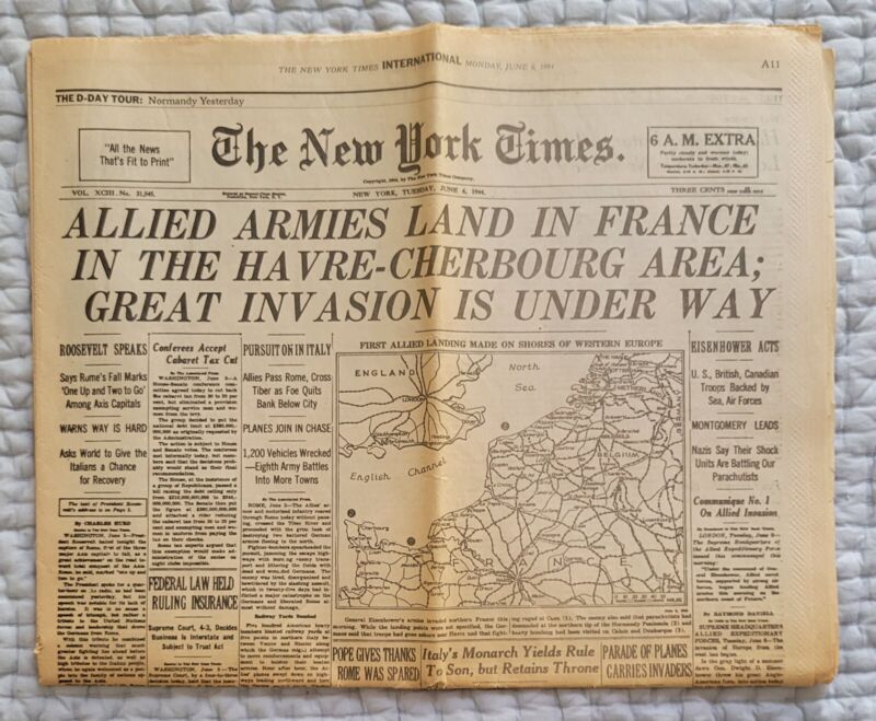 NEW YORK TIMES JUNE 6, 1944 WWII D-DAY 16 PAGES 1994 REPRINT 50TH ANNIVERSARY