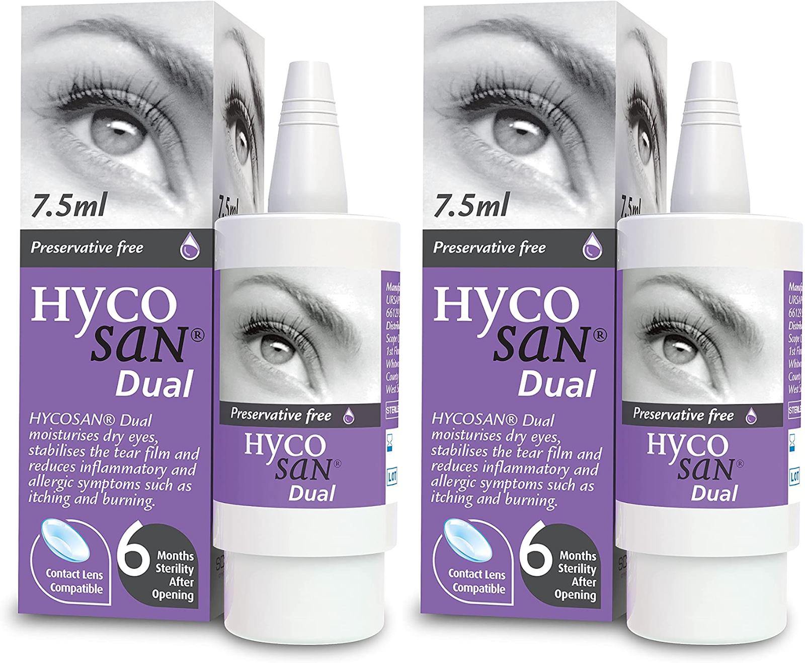 2 x Hycosan Dual Eye Care Drops (Purple) 7.5ml
