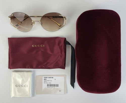 Pre-owned Gucci Women's Round Frame Sunglasses Gold Metal Brown Gradient Lens