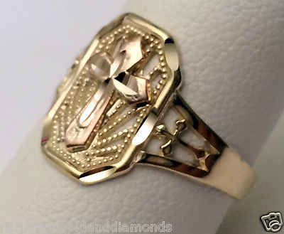 Pre-owned Fashion Ring 14k Rose & Yellow Gold Cross Ring Band Right Hand Promise  In Pink