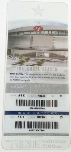 2009 Dallas Cowboys San Francisco 49ers Football Plastic Suite Ticket 1st Season