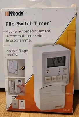Woods Flip Switch Timer 59744 Automatic Converts Toggle to Programmable NEW NIB