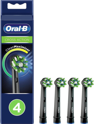 Oral-B Crossaction Electric Toothbrush Replacement Brush Head Refills, Black, 4 