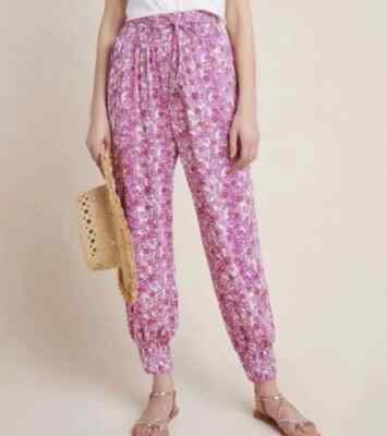 Anthropologie Size Small Pink Abstract Print Harem Belted Harem Jogger Pant