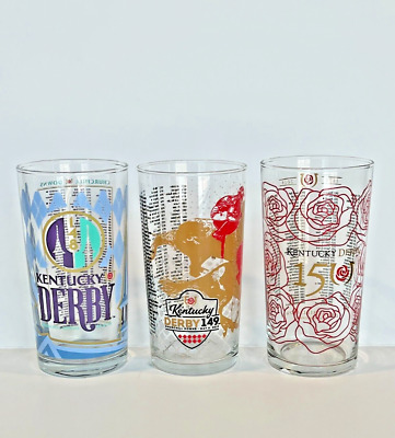 WOW--   2022, 2023, 2024  KENTUCKY DERBY GLASSES   NEW + MINT!!   Set of THREE!!