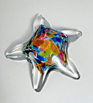 Opal Art Glass 2005 Paperweight Sculpture Colorful STARFISH ~Signed