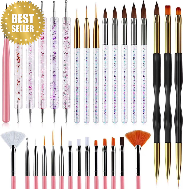 31 Pcs Nail Brush Set, Nail Art Tool Kit, Dotting Tool, Dust Brush, Long Line St