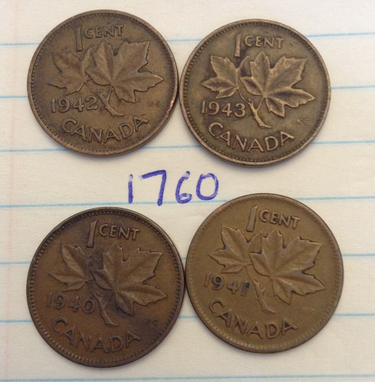 1940, 41, 42 & 43 Canada Penny 1 cent LOT OF 4 ITEM #1760 | eBay