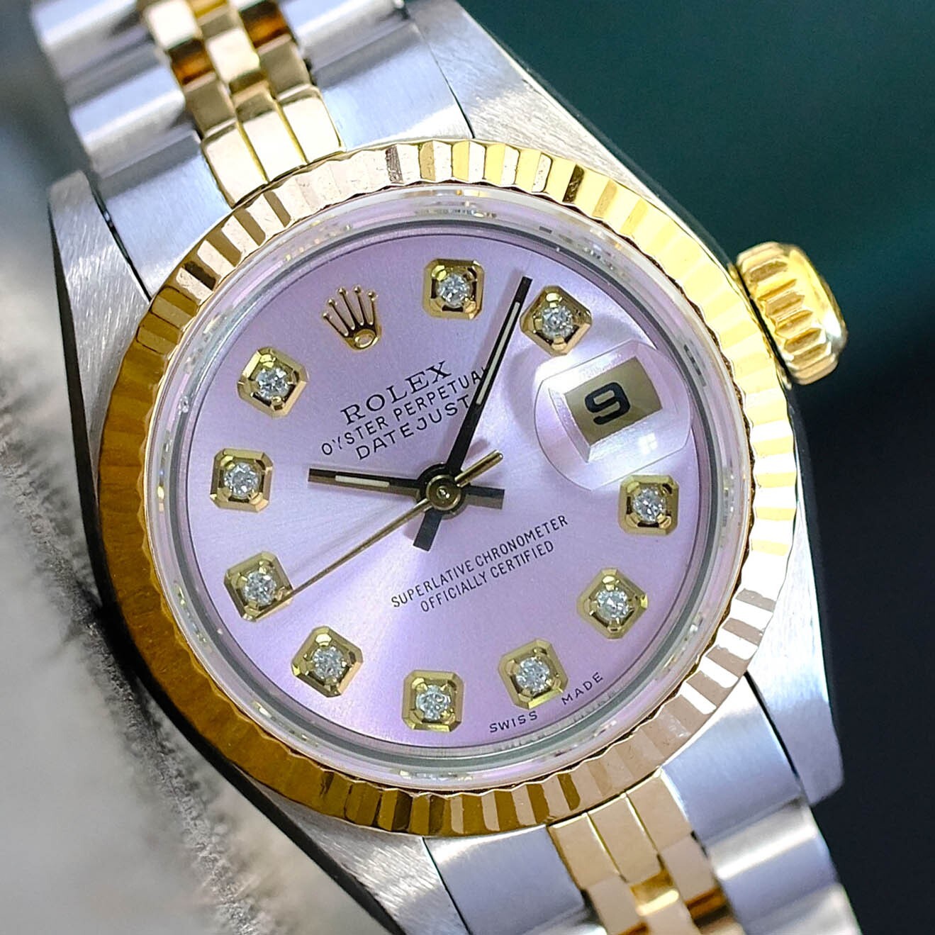 K•᷄ʚ•᷅OZU Rolex Lady Datejust Green Diamond Dial 18Ky Fluted Jubilee
