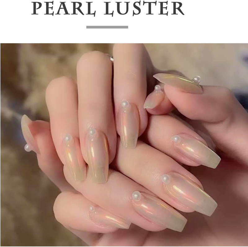 White Pearl Chrome Nail Powder,Mirror Effect Aurora Magic Pearlescent Nail Jewel