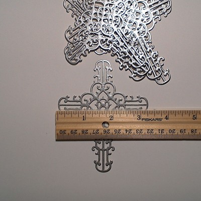 8 Metallic Silver Ornate Cross Paper Die Cuts Religious Card Making Scrapbook