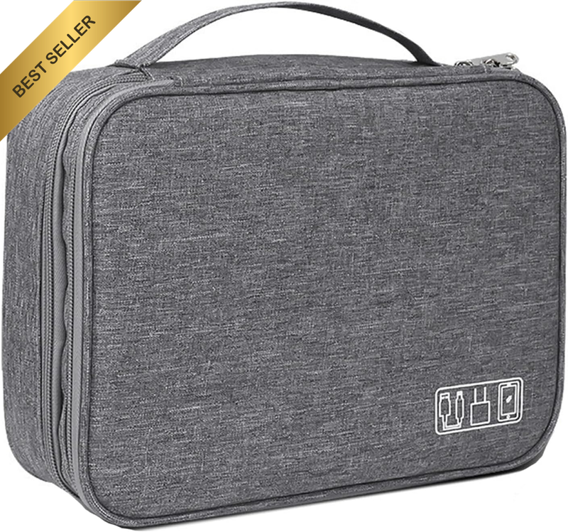Grey 3-Layer Universal Travel Electronics Accessories Cable Organizer Bag