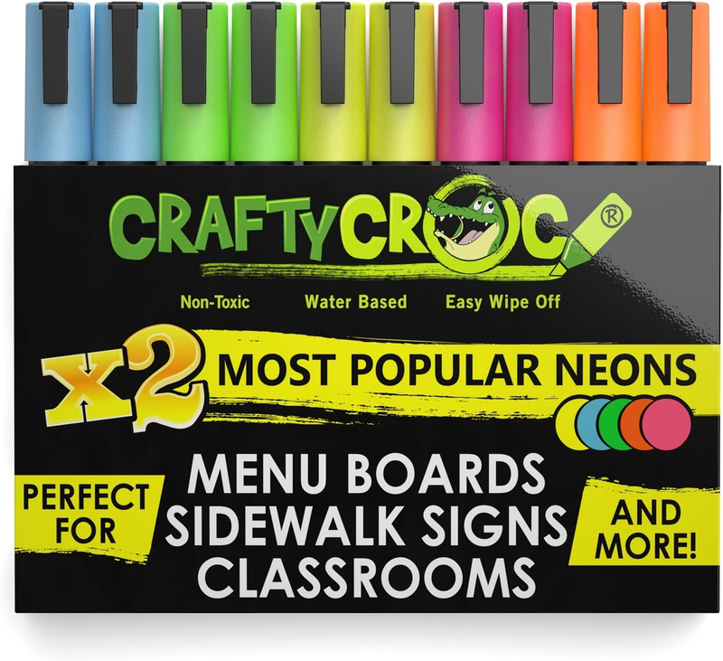 Liquid Chalk Markers, Neon Chalk Pens Glow under Blacklight, Includes 2 Each Flu