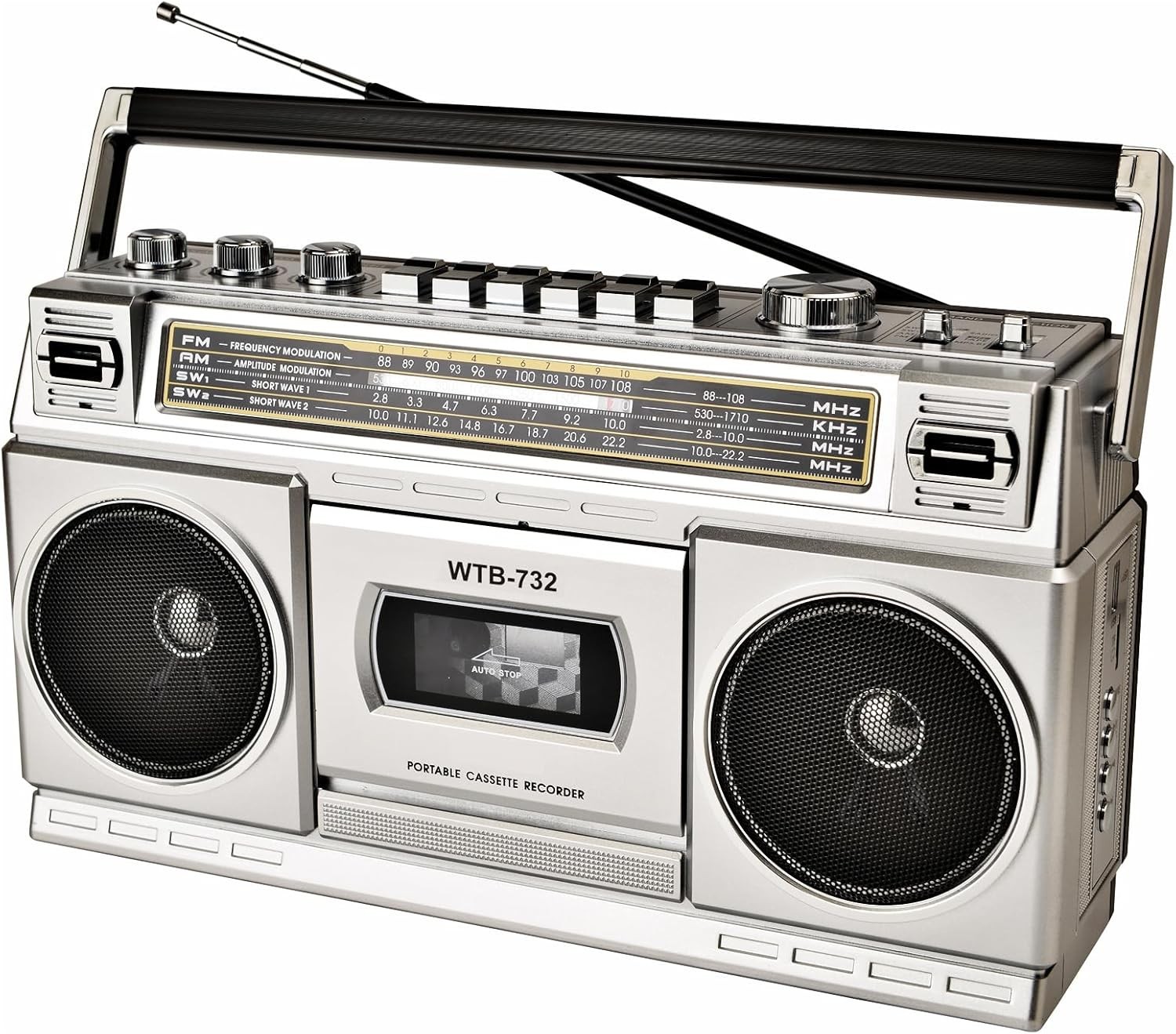 Retro Classic 80s Style Portable Boombox W/ Cassette Player