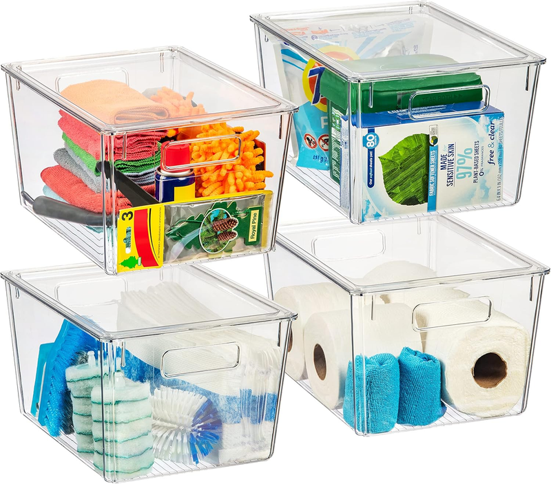 X-Large Plastic Storage Bins with Lids - Perfect for Kitchen, Pantry, Fridge Organization and Storage
