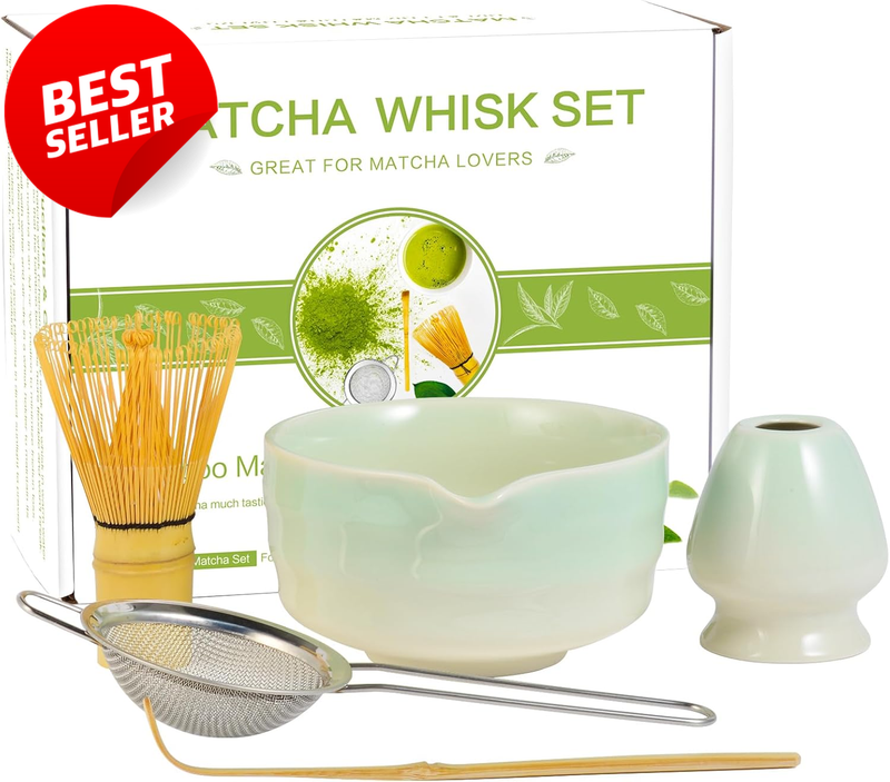 5-Pc Matcha Whisk Set Japanese Tea Bowl Bamboo Chasen Holder Scoop Sifter - US
