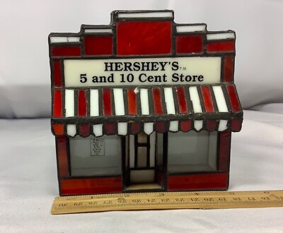 Vintage Amazze Hersheys Chocolate Town USA Stained Glass 5 and 10 cent store