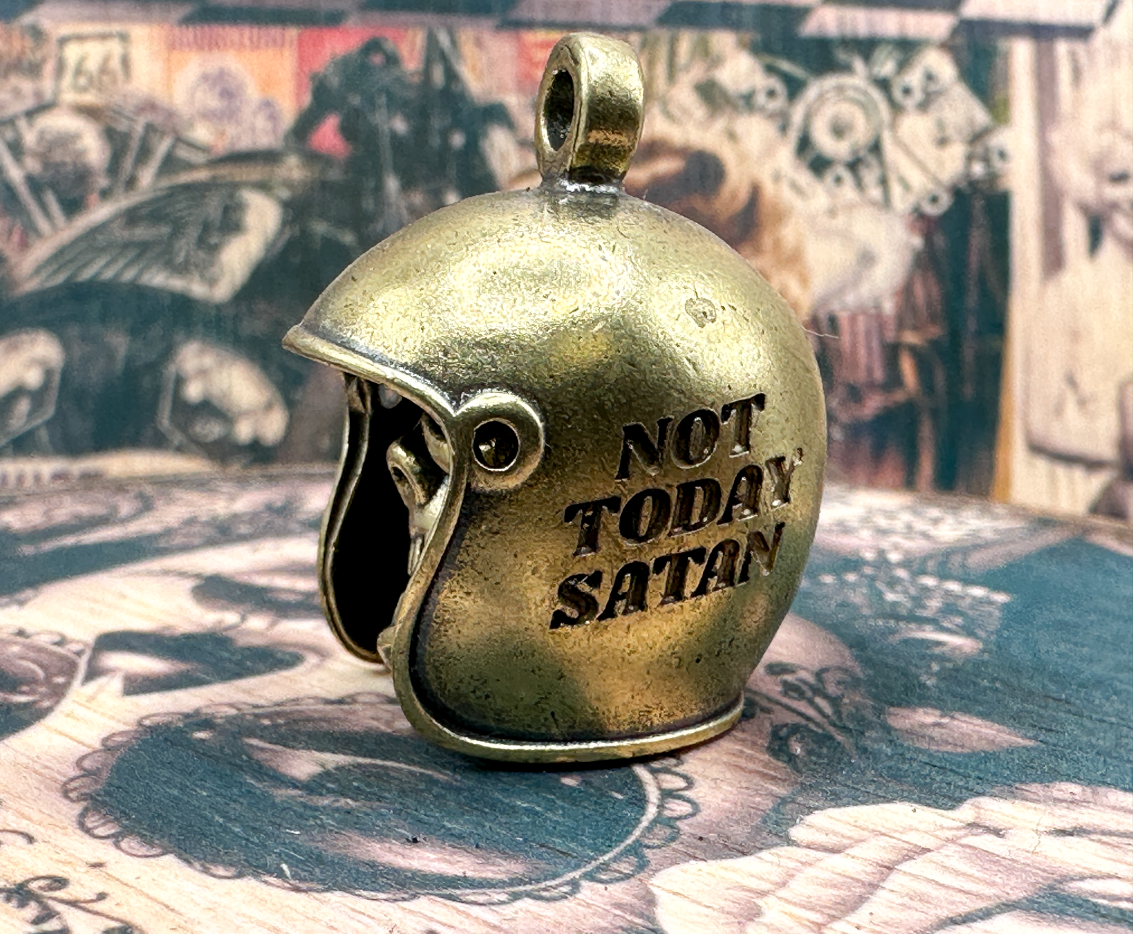小物 narrow P'S GUARDIAN BELL BRASS Not Today Satan Brass Skull Motorcycle Guardian Gremlin Bell