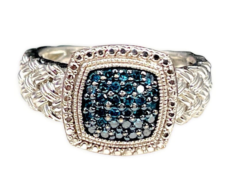 DESIGNER JS 925 STERLING SILVER NATURAL BLUE DIAMOND