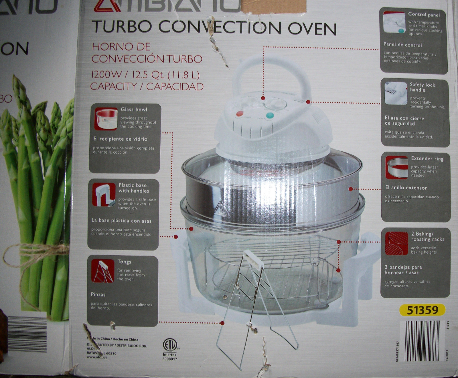 New! AMBIANO TURBO CONVECTION 12.5 Qt. White Cooker Oven 1200 Watt