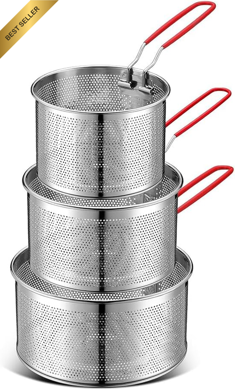 3Pcs Pasta Strainer Set, Stainless Steel Noodle Strainer with Removable anti Sca