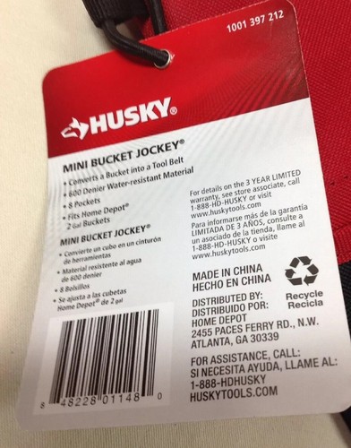 Husky Mini Bucket Jockey Red and Black New with Tag Tool Bucket Bag