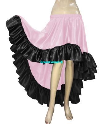 Mix 12 Yard Satin Flamenco Skirt Ruffle Asym Circle Belly Dance Tribal Gypsy IN
