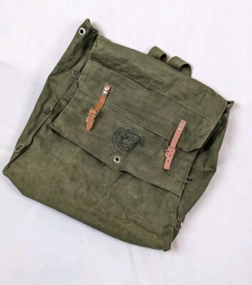 VTG Japan Olive Green Backpack Official Trail Camper Branded Leather & Buckle