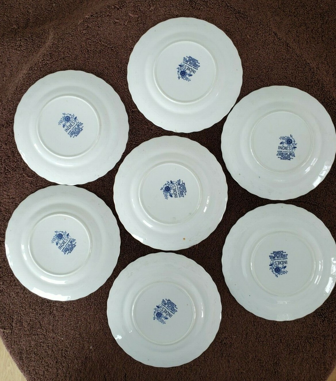 7 Vtg Johnson Brothers England INDIES Ironstone Bread & Butter Pl Blue and White