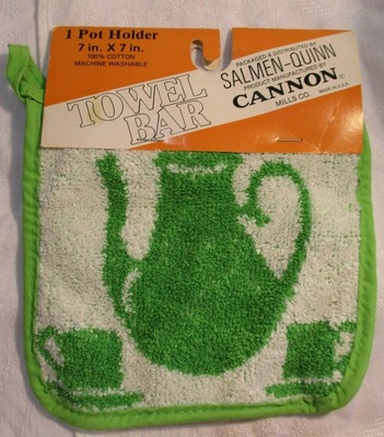 VINTAGE 1970-80's CANNON MILLS COFFEE POT & CUPS TOWEL BAR POTHOLDER NOS w TAG