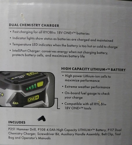 BRAND NEW Ryobi P1813 18-Volt Lithium Ion ONE+ Brushless Hammer Drill Kit