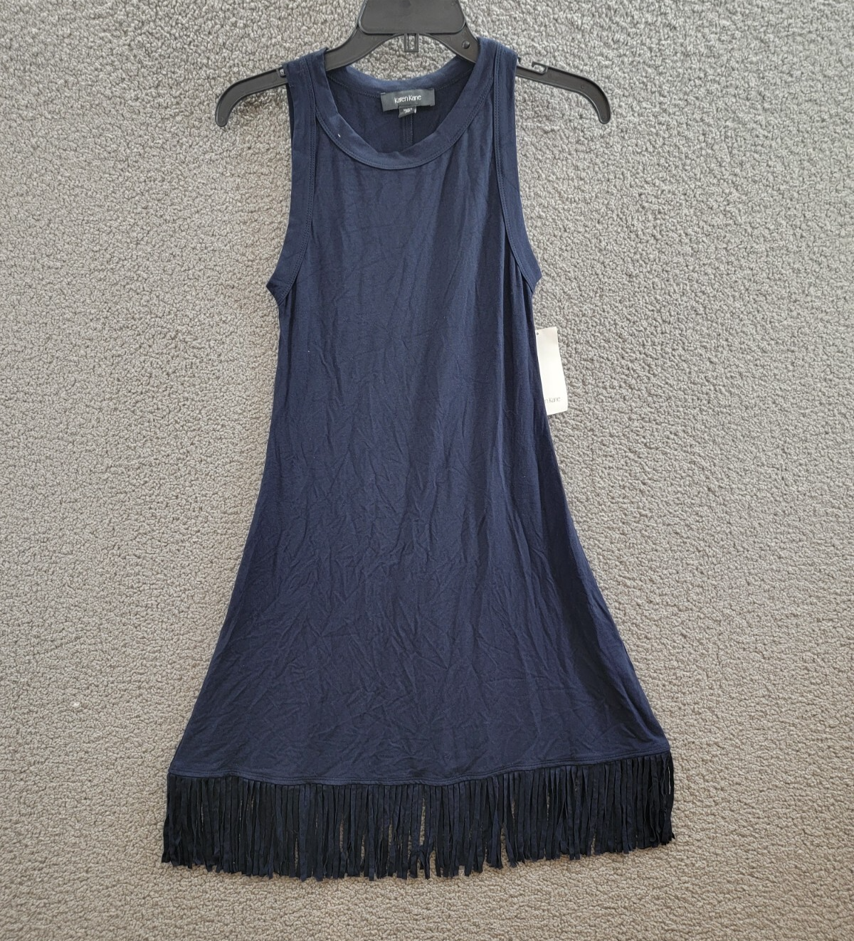 Karen Kane Fringe Hemline Dress Women's XS Navy Round Neck Pullover Style - Picture 2 of 15