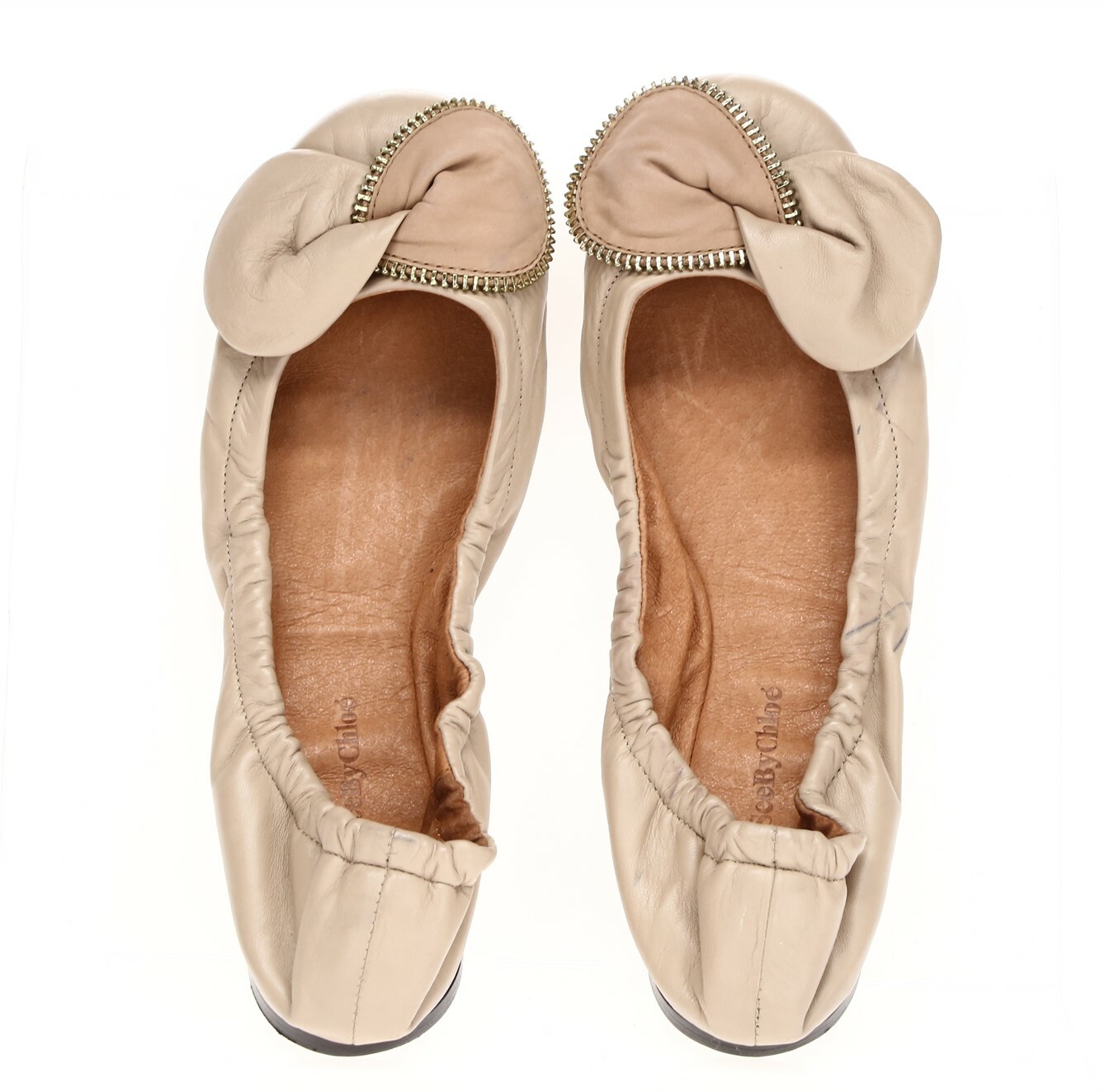 See By Chloe Womens Beige Pink Leather Bow Slip On Ballet Flats Size 36.5