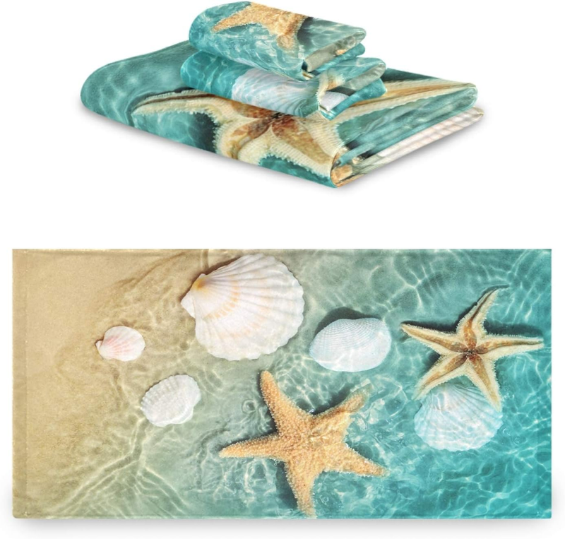 Summer Beach Ocean Bath Towels Set of 3 Sea Seashells Starfishs Hand Towels Wash