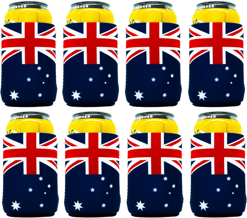 Stubby Holders Australian Flag Can Coolers (8 Pack) - Premium Neoprene Insulated