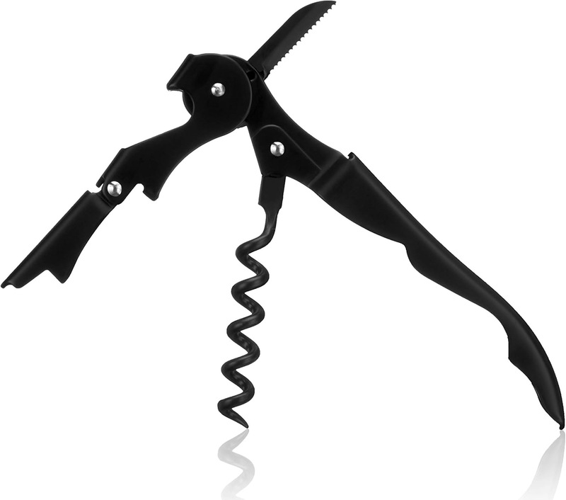 Tap Double Hinged Waiter’s Corkscrew, Matte Black Wine Bottle Opener with Foil C