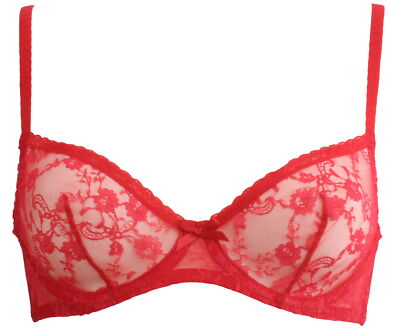 Ex-Store Unpadded Sheer Floral Lace Underwired Bra Red