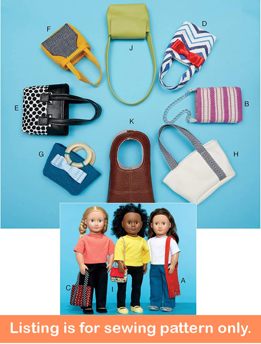sewing-pattern-sew-18-doll-clothes-bag-purse-tote-easy-fits-american-girl-7820-ebay