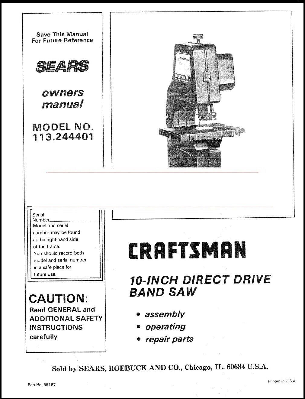 Craftsman 10 Inch Direct Drive Band Saw Craftsman 10 Inch Direct